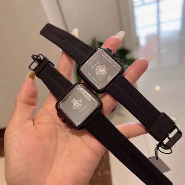Gucci Chronograph Square Watch Black Rubber Strap Watches - 18