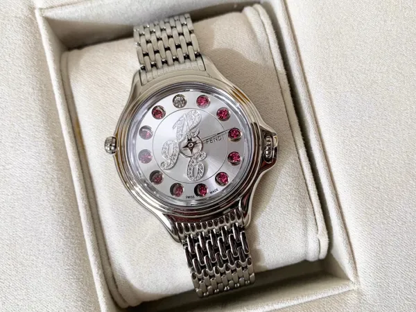 Fendi My Way 28mm Silver Dial with Ruby and Diamond Accents Quartz Watch Watches - 13