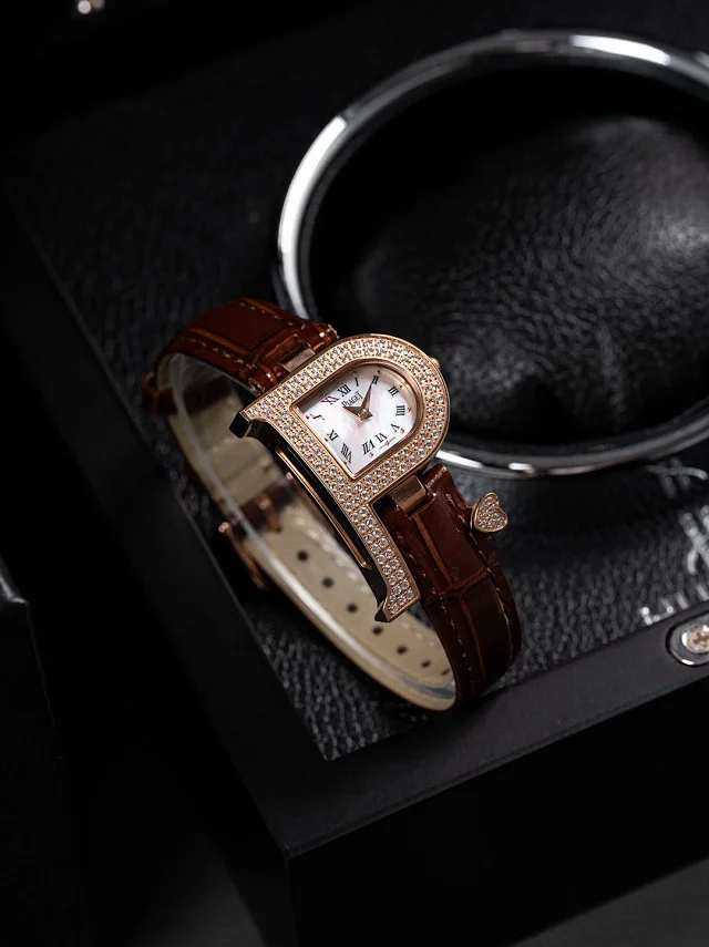 Piaget Watches Crystal-Set D-Shaped Case Watch with Crocodile-Pattern Strap product detail image 4