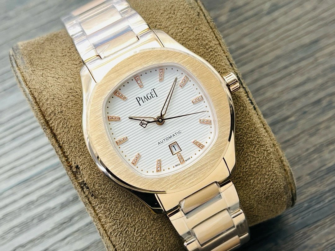Design Piaget Polo Automatic White Dial Diamond Bezel Two-Tone Steel and Rose Gold Watch Watches - 12