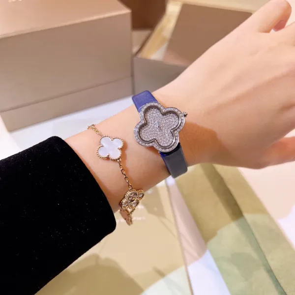 Cartier Panthère de Cartier Clover-Shaped Diamond Watch Blue Silk Strap Watches - 43