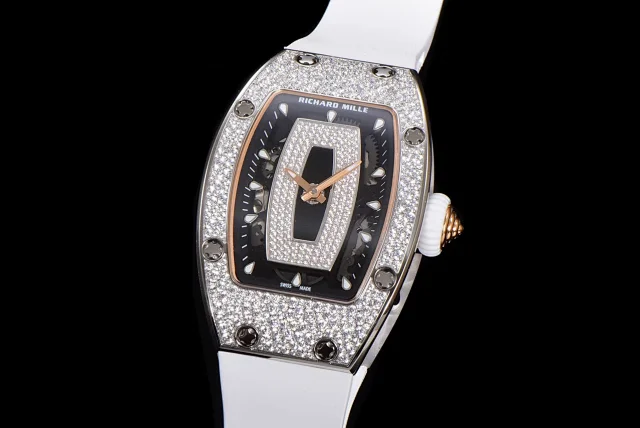 Richard Mille Watches Diamond-Set Tonneau Watch with White Strap product detail image 9