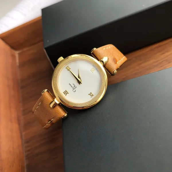 Dior La D de Dior Gold-Tone White Dial Tan Leather Watch Watches - 6