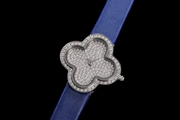 Cartier Panthère de Cartier Clover-Shaped Diamond Watch Blue Silk Strap Watches - 34