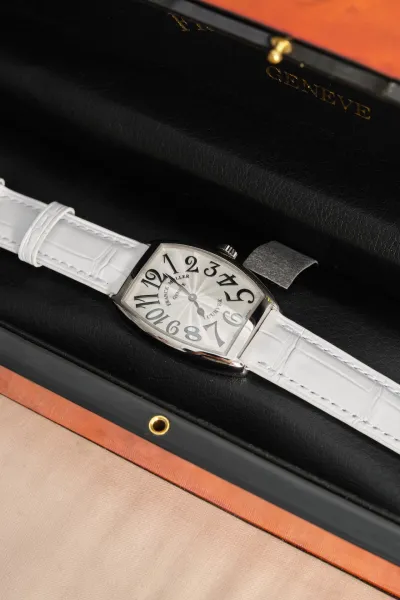 Franck Muller Curvex White Leather Strap Mechanical Watch Watches - 11