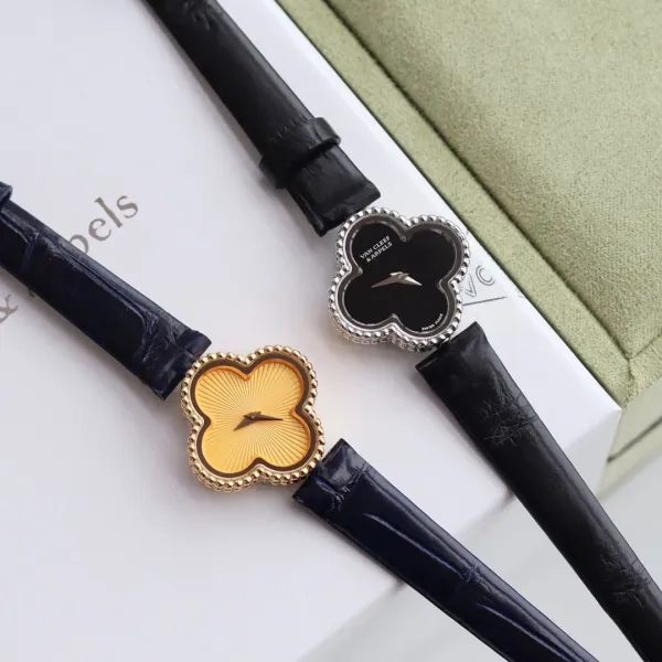 Van Cleef & Arpels Alhambra Yellow Gold Dial Watch with Navy Leather Strap Watches - 24
