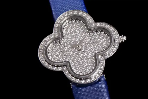 Cartier Panthère de Cartier Clover-Shaped Diamond Watch Blue Silk Strap Watches - 36