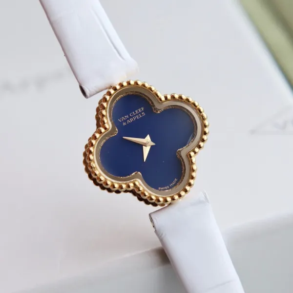 Van Cleef & Arpels Alhambra Yellow Gold Dial Watch with Navy Leather Strap Watches - 14