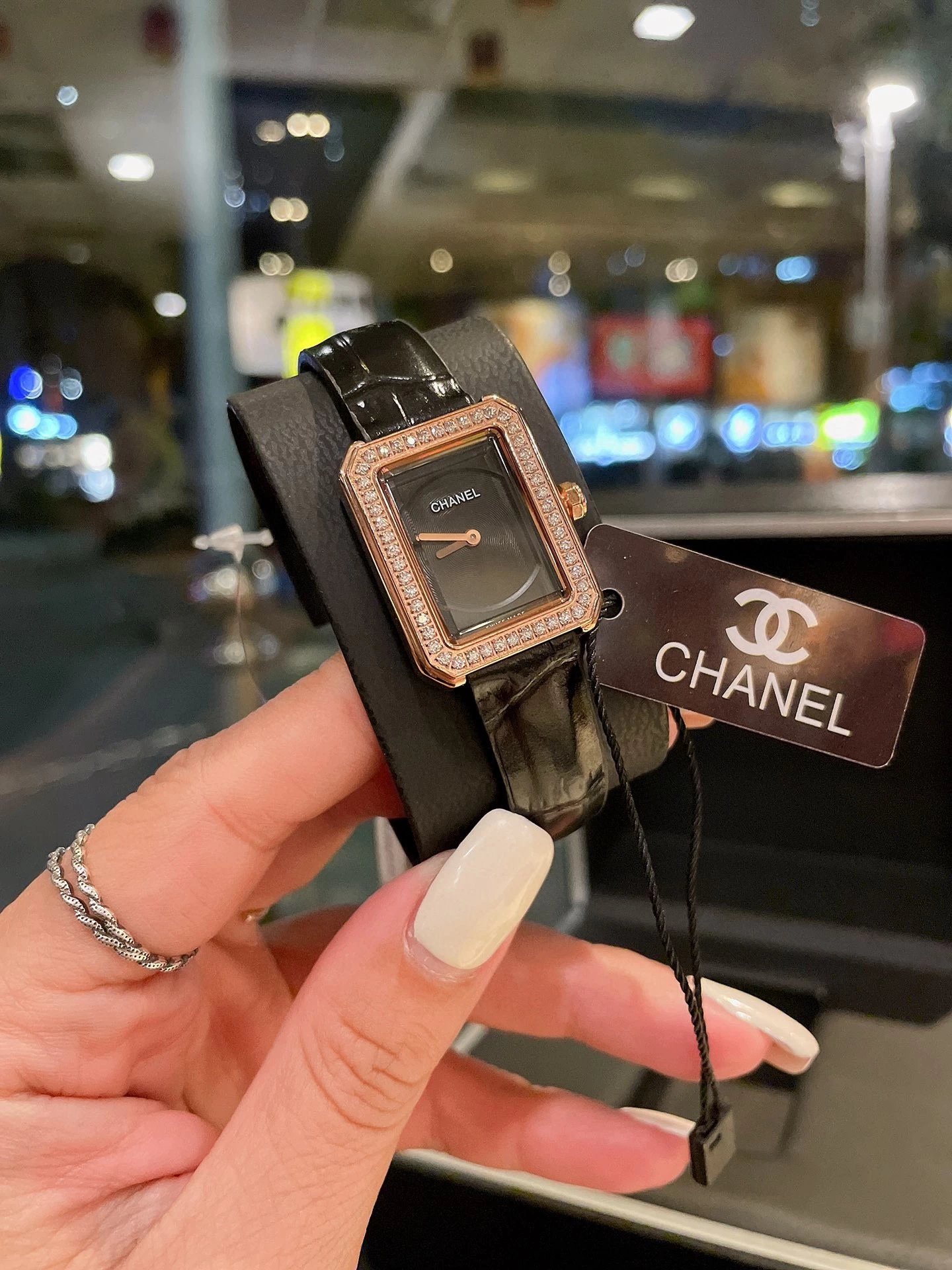 Chanel Première Rock Diamond-Set Rose Gold Watch Black Leather Strap Watches - 5