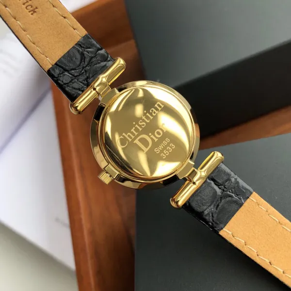 Dior La D de Dior Gold-Tone White Dial Tan Leather Watch Watches - 18