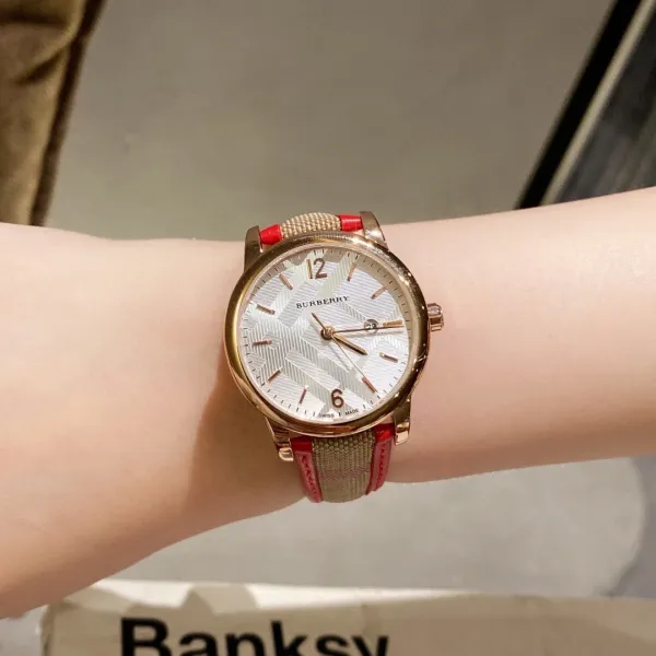 Burberry The City Watch Rose Gold White Red Check Strap Quartz Watch Watches - 3
