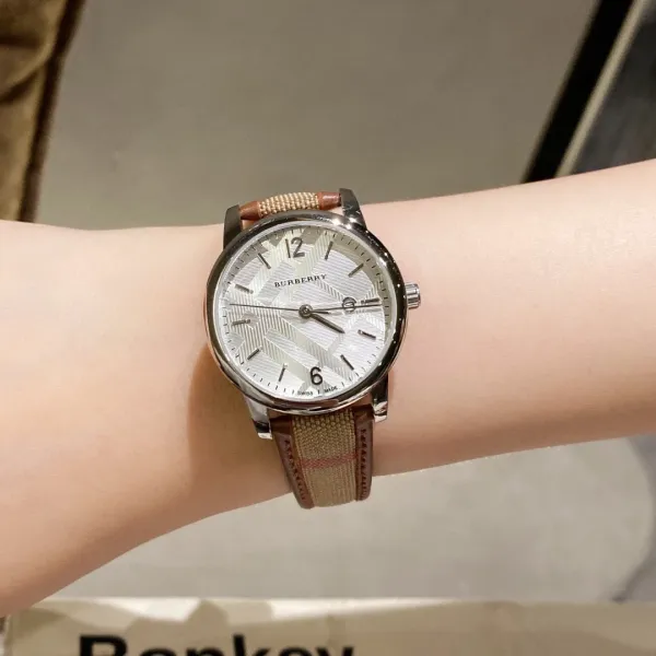 Burberry The City Watch Rose Gold White Red Check Strap Quartz Watch Watches - 13