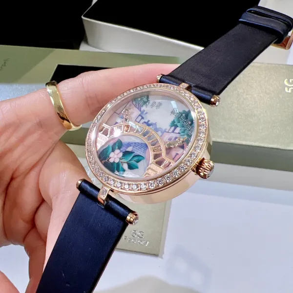 Van Cleef & Arpels Poetic Complications Lady Arpels Heures Florales Watch Navy Blue Leather Watches - 4