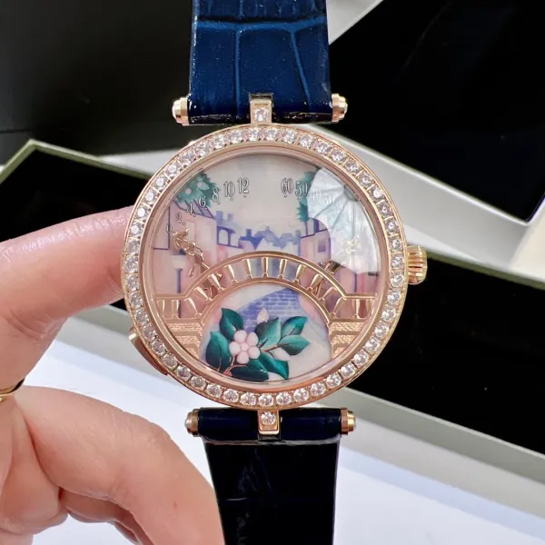 Van Cleef & Arpels Poetic Complications Lady Arpels Heures Florales Watch Navy Blue Leather Watches - 20