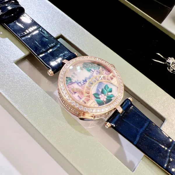 Van Cleef & Arpels Poetic Complications Lady Arpels Heures Florales Watch Navy Blue Leather Watches - 32