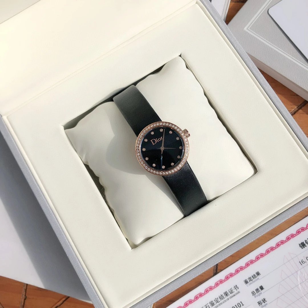 Dior La D de Dior Black Dial Rose Gold Diamond Bezel Watch Watches - 44