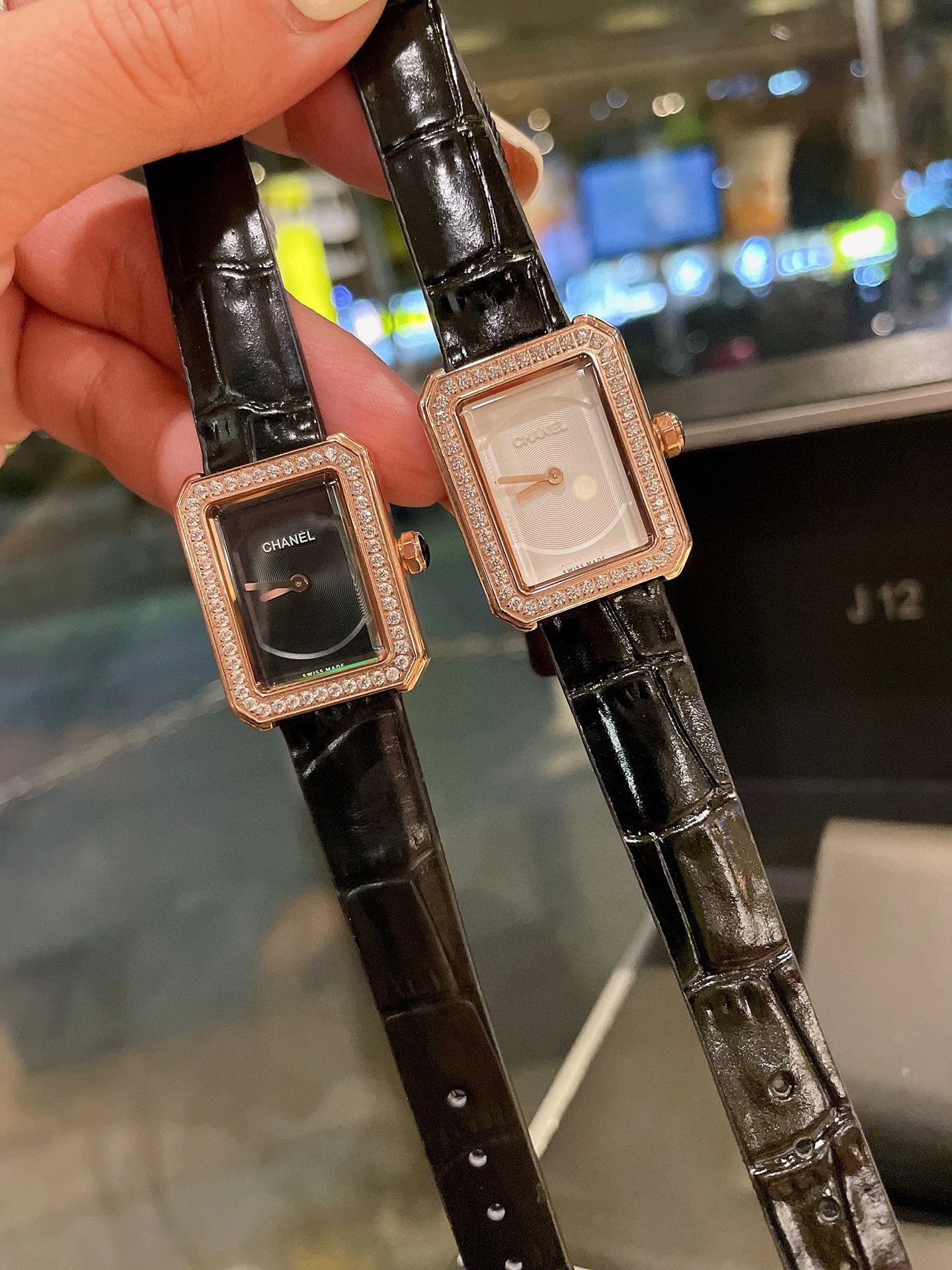 Chanel Première Rock Diamond-Set Rose Gold Watch Black Leather Strap Watches - 17