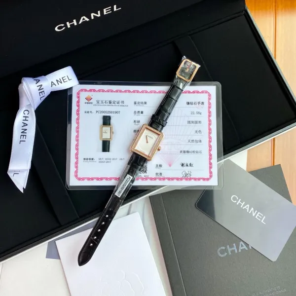 Chanel Boyfriend Watch Black Dial Diamond Bezel Leather Strap Watch Watches - 3