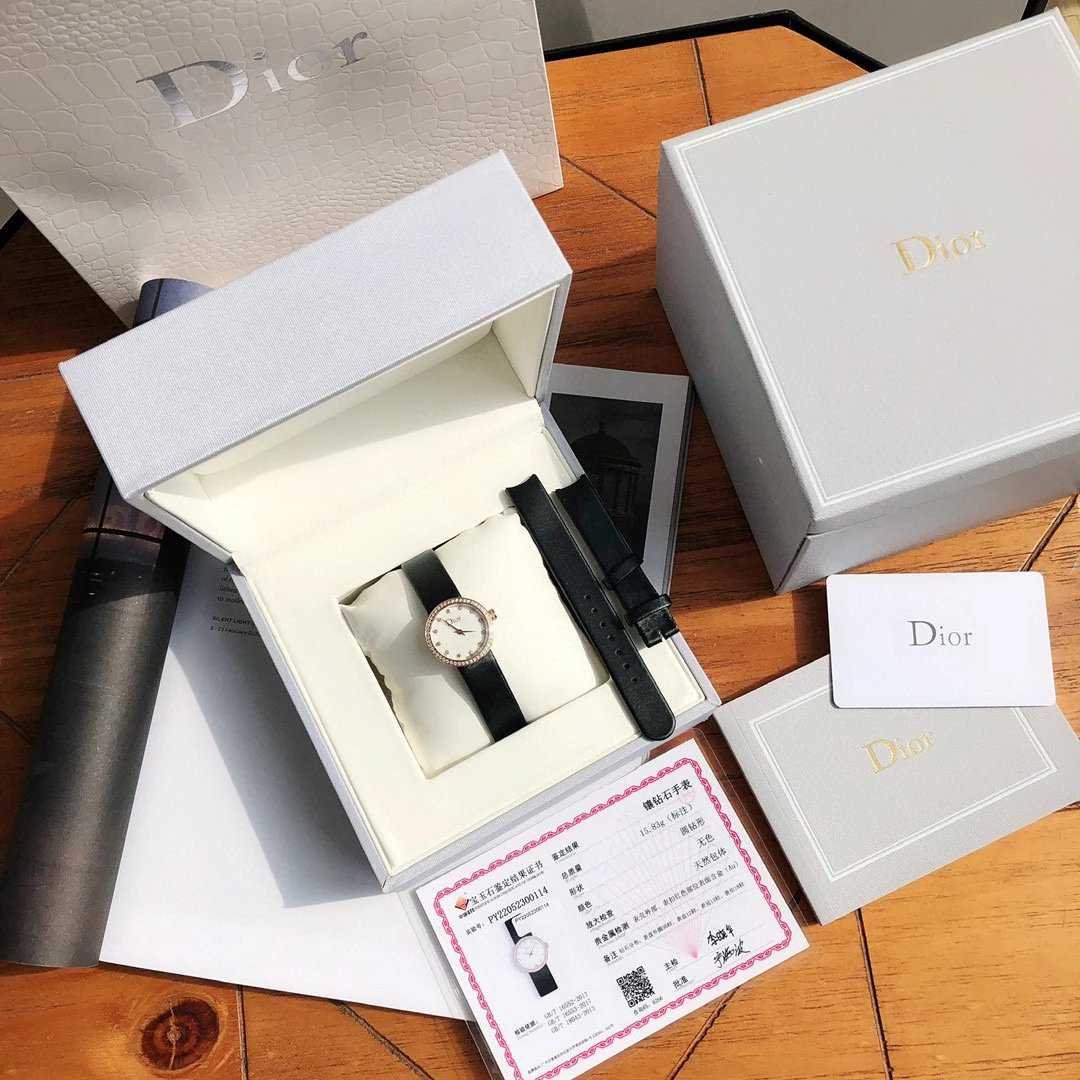 Dior La D de Dior Black Dial Rose Gold Diamond Bezel Watch Watches - 33