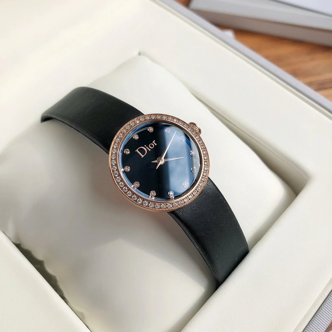 Dior La D de Dior Black Dial Rose Gold Diamond Bezel Watch Watches - 46