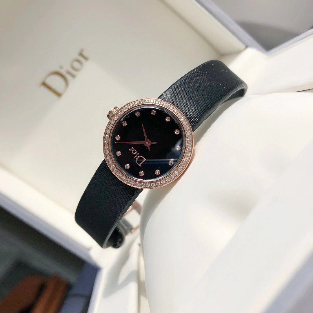Dior La D de Dior Black Dial Rose Gold Diamond Bezel Watch Watches - 47