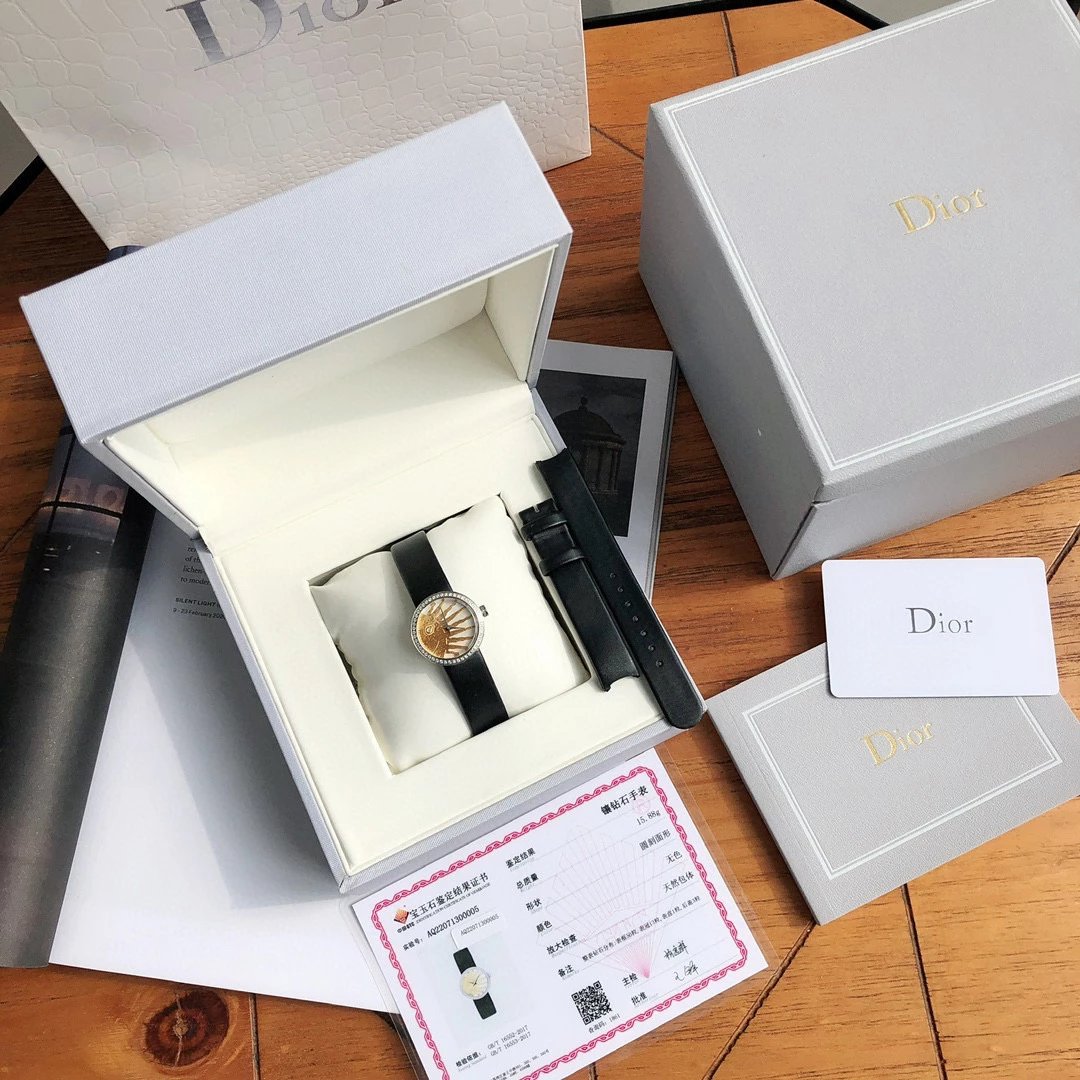 Dior La D de Dior Black Dial Rose Gold Diamond Bezel Watch Watches - 22