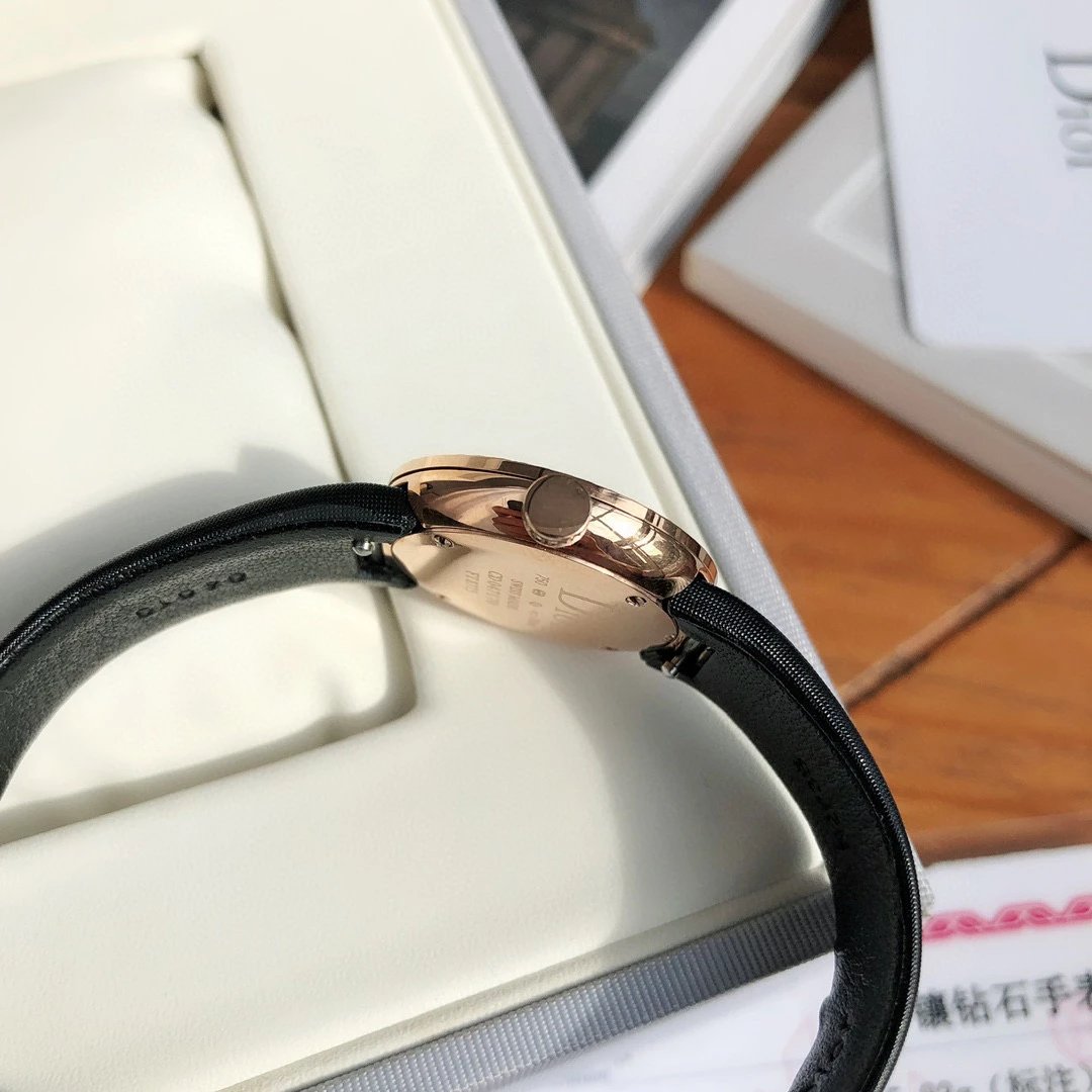 Dior La D de Dior Black Dial Rose Gold Diamond Bezel Watch Watches - 38