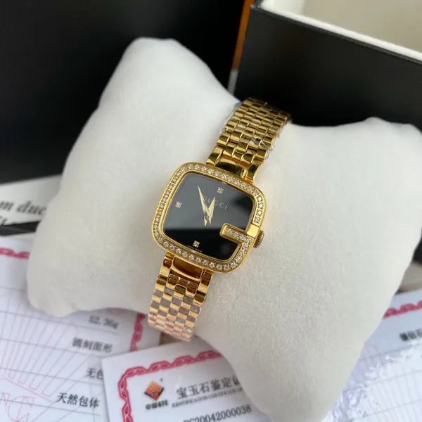 Gucci G-Gucci Square Black Dial Gold-Tone Diamond-Set Watch Watches - 5