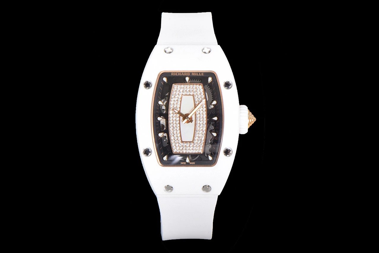 Richard Mille Watches Diamond-Set Tonneau Watch with White Strap image 4