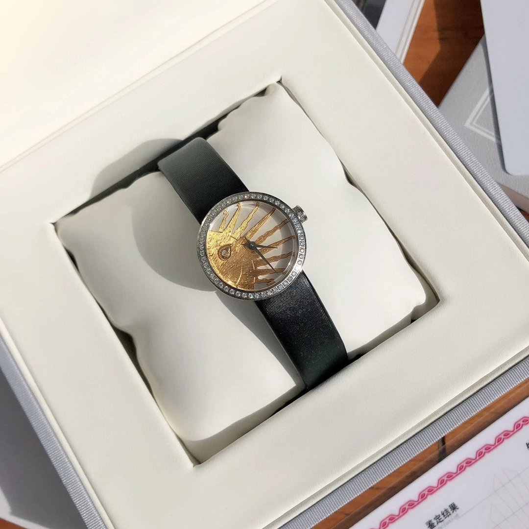Dior La D de Dior Black Dial Rose Gold Diamond Bezel Watch Watches - 23
