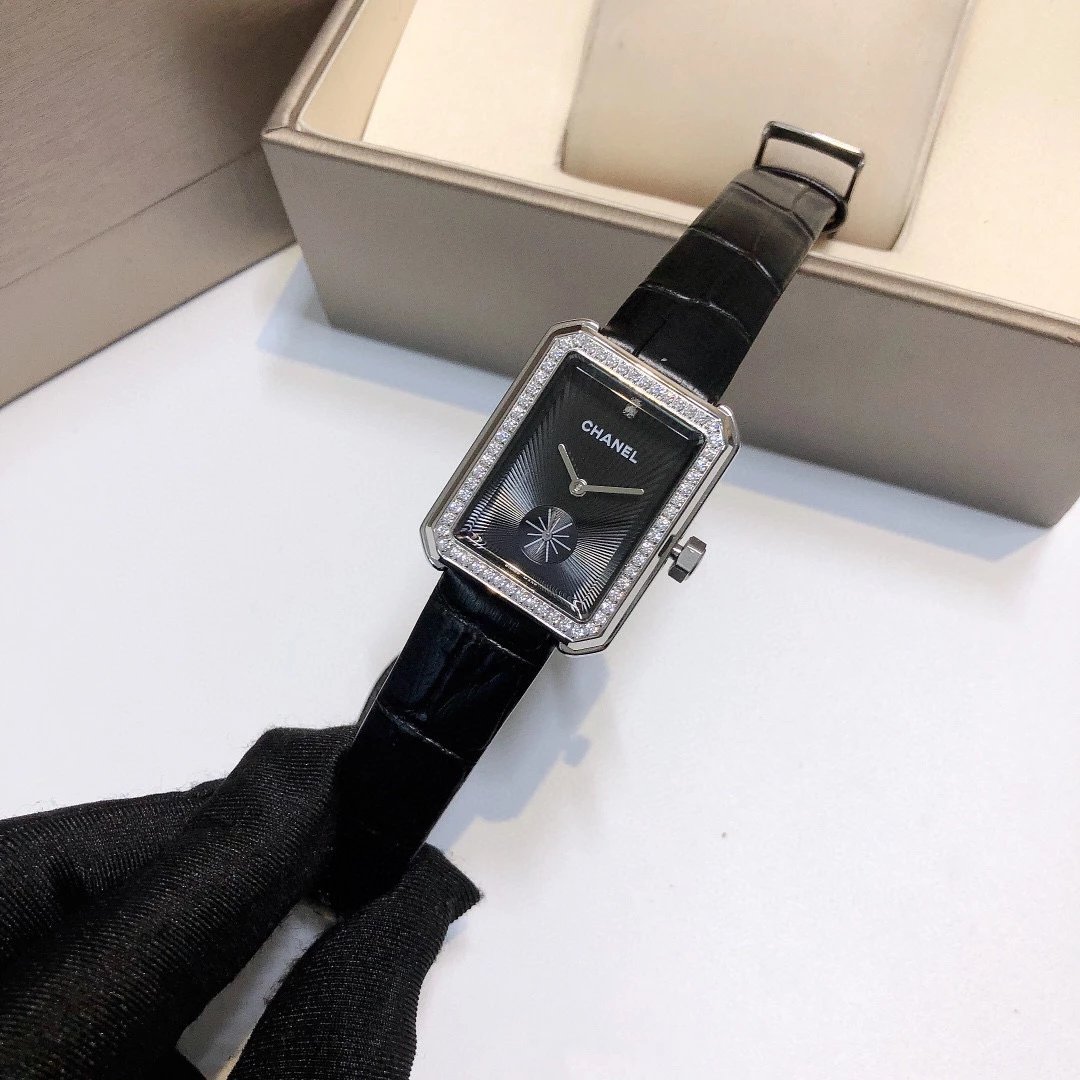 Chanel Rectangular Black Diamond Watch