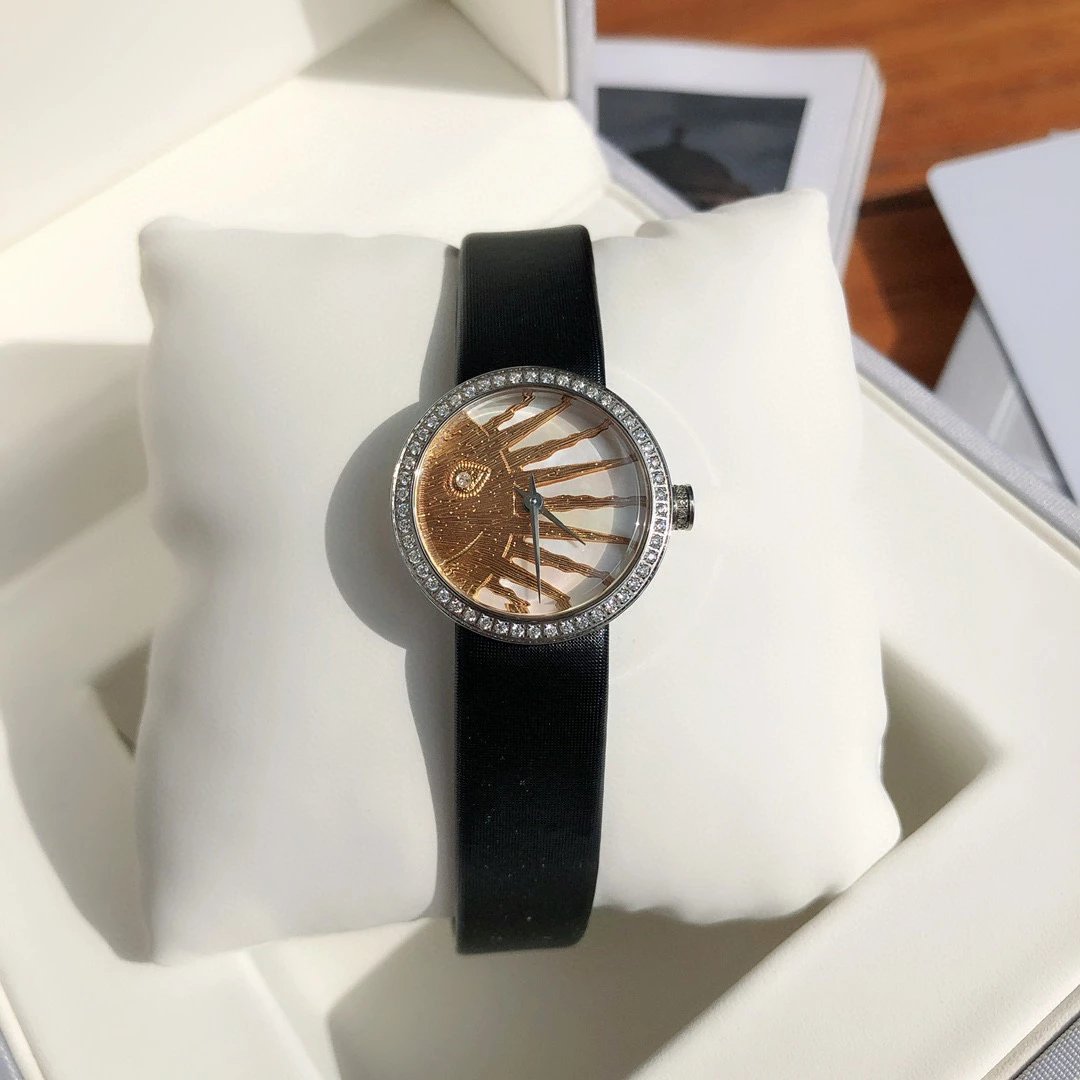 Dior La D de Dior Black Dial Rose Gold Diamond Bezel Watch Watches - 24