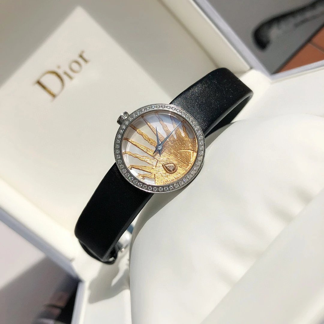 Dior La D de Dior Black Dial Rose Gold Diamond Bezel Watch Watches - 25