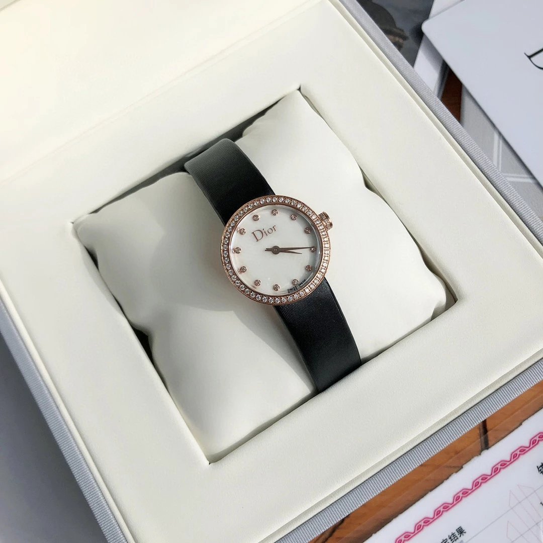 Dior La D de Dior Black Dial Rose Gold Diamond Bezel Watch Watches - 32