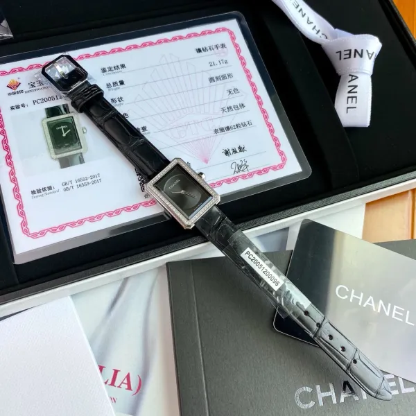Chanel Boyfriend Watch Black Dial Diamond Bezel Leather Strap Watch Watches - 23