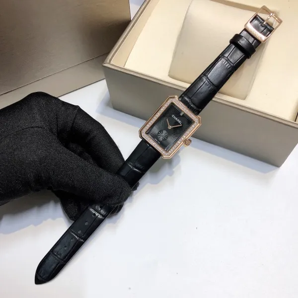 Chanel Première Rectangular Silver Dial Black Leather Watch Watches - 7