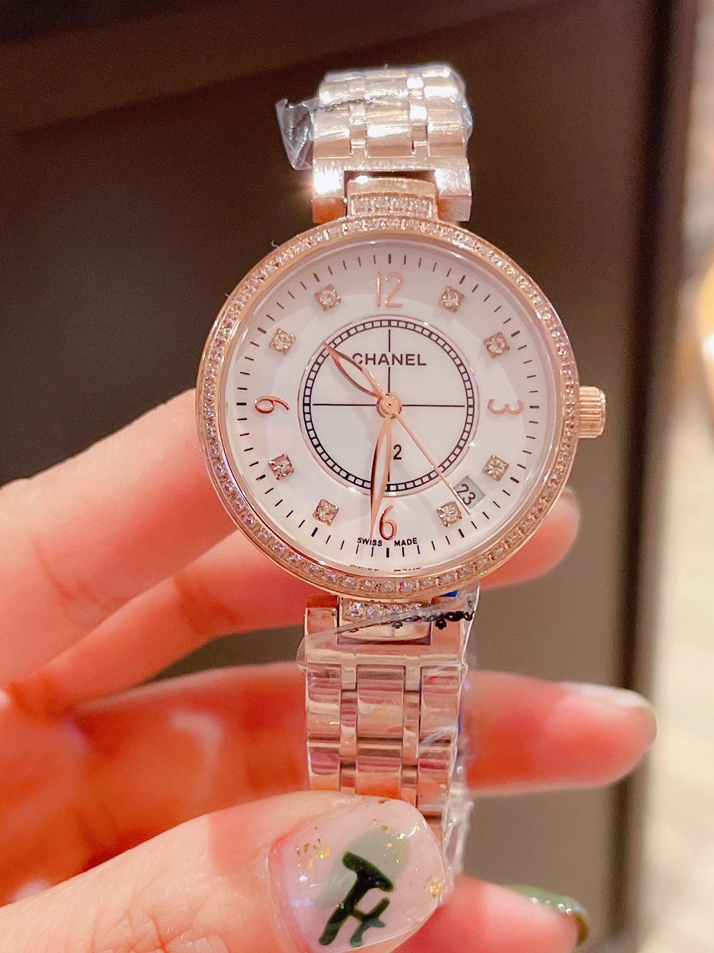 Chanel Watch Rose Gold Diamond Encrusted Ladies Watch