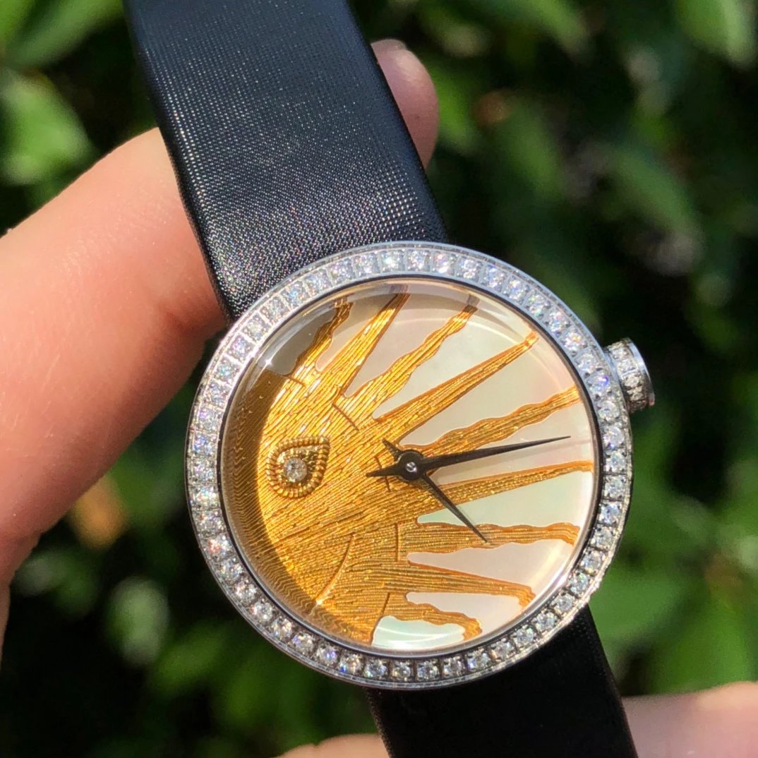 Dior La D de Dior Black Dial Rose Gold Diamond Bezel Watch Watches - 9