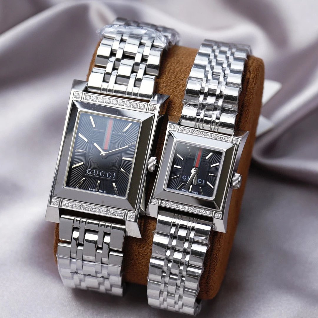 Gucci Square Silver Diamond Accent Watch