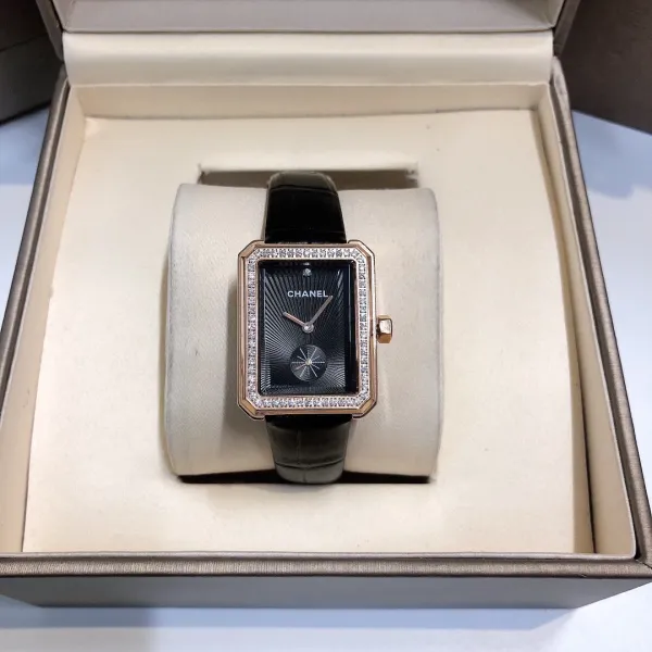 Chanel Première Rectangular Silver Dial Black Leather Watch Watches - 8