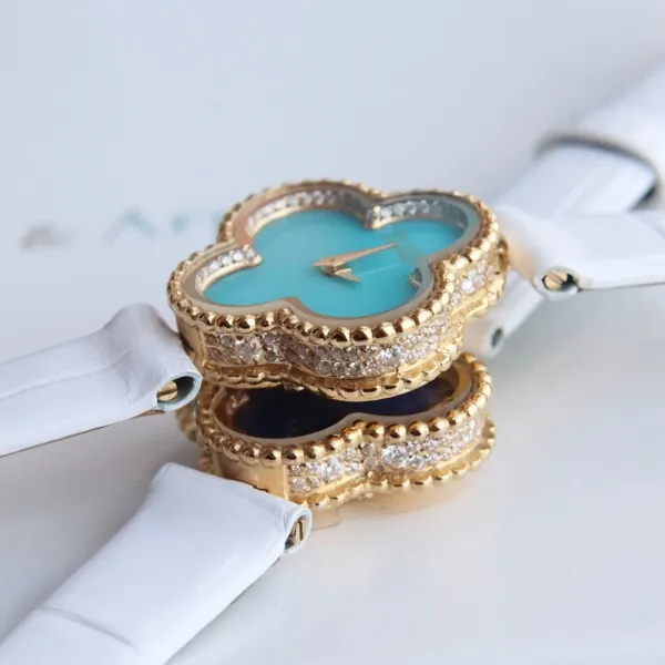 Van Cleef & Arpels Alhambra Yellow Gold Dial Watch with Navy Leather Strap Watches - 16