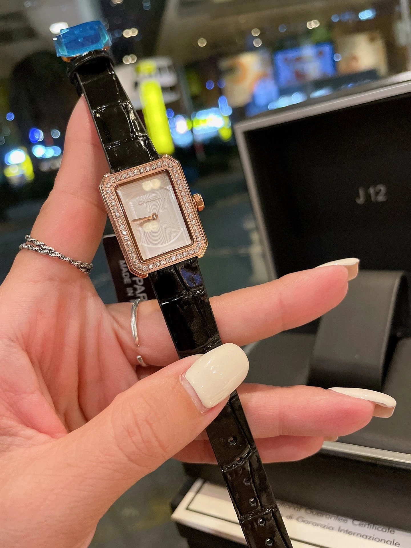 Chanel Première Rock Diamond-Set Rose Gold Watch Black Leather Strap Watches - 18