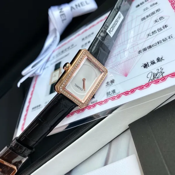 Chanel Boyfriend Watch Black Dial Diamond Bezel Leather Strap Watch Watches - 7