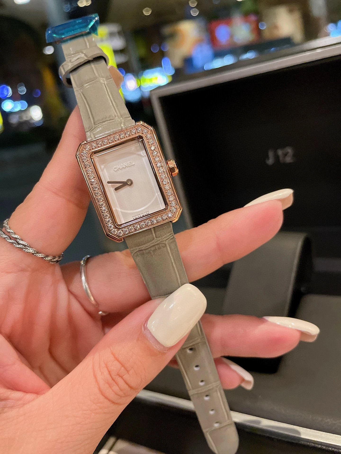 Chanel Première Rock Diamond-Set Rose Gold Watch Black Leather Strap Watches - 24
