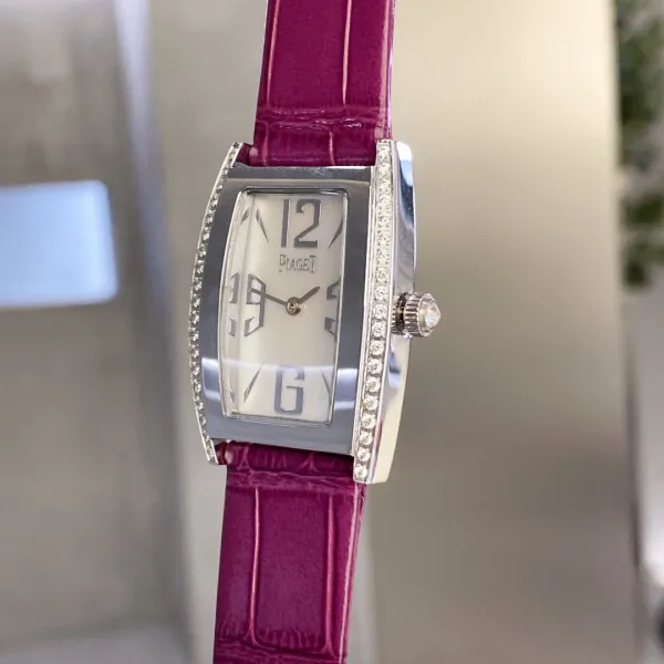 Design Piaget Emperador Coussin Brown Leather Diamond-Set Quartz Watch Watches - 4