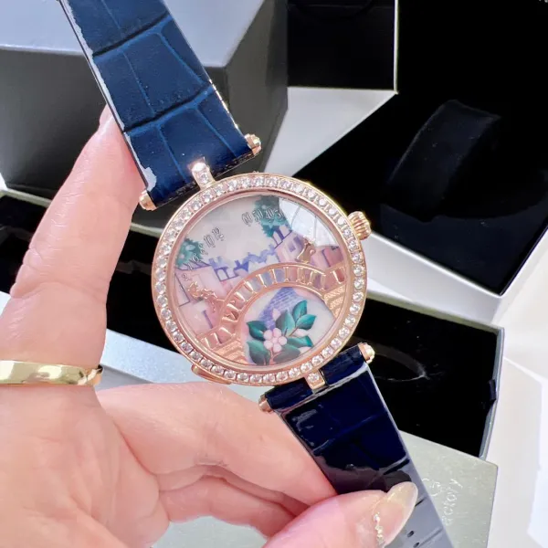 Van Cleef & Arpels Poetic Complications Lady Arpels Heures Florales Watch Navy Blue Leather Watches - 29