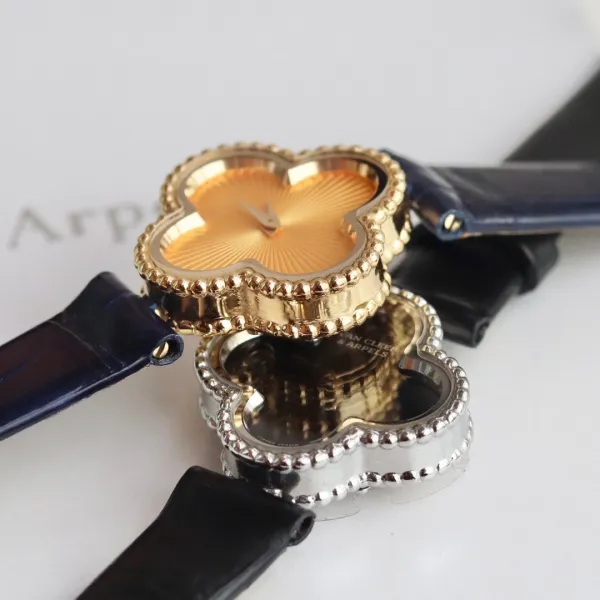 Van Cleef & Arpels Alhambra Yellow Gold Dial Watch with Navy Leather Strap Watches - 28