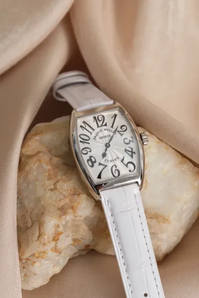 Franck Muller Curvex White Leather Strap Mechanical Watch Watches - 12