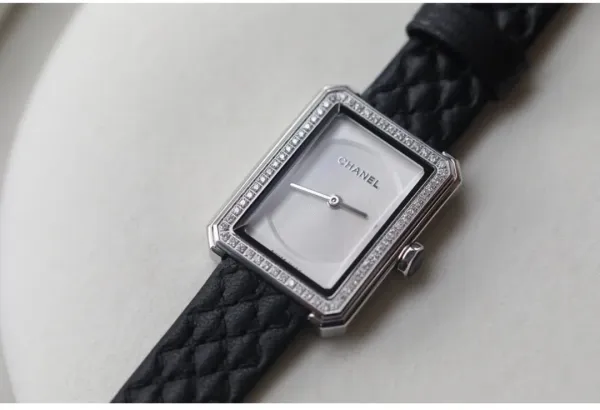 Chanel Boy Friend H6955 Black Quilted Leather Diamond-Set Rectangular Watch Watches - 35