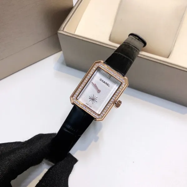 Chanel Première Rectangular Silver Dial Black Leather Watch Watches - 15
